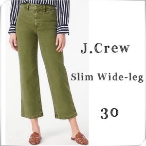 J.CREW High Rise Garment-dyed Slim Wide leg Crop Pants Loden Green Size 30 New